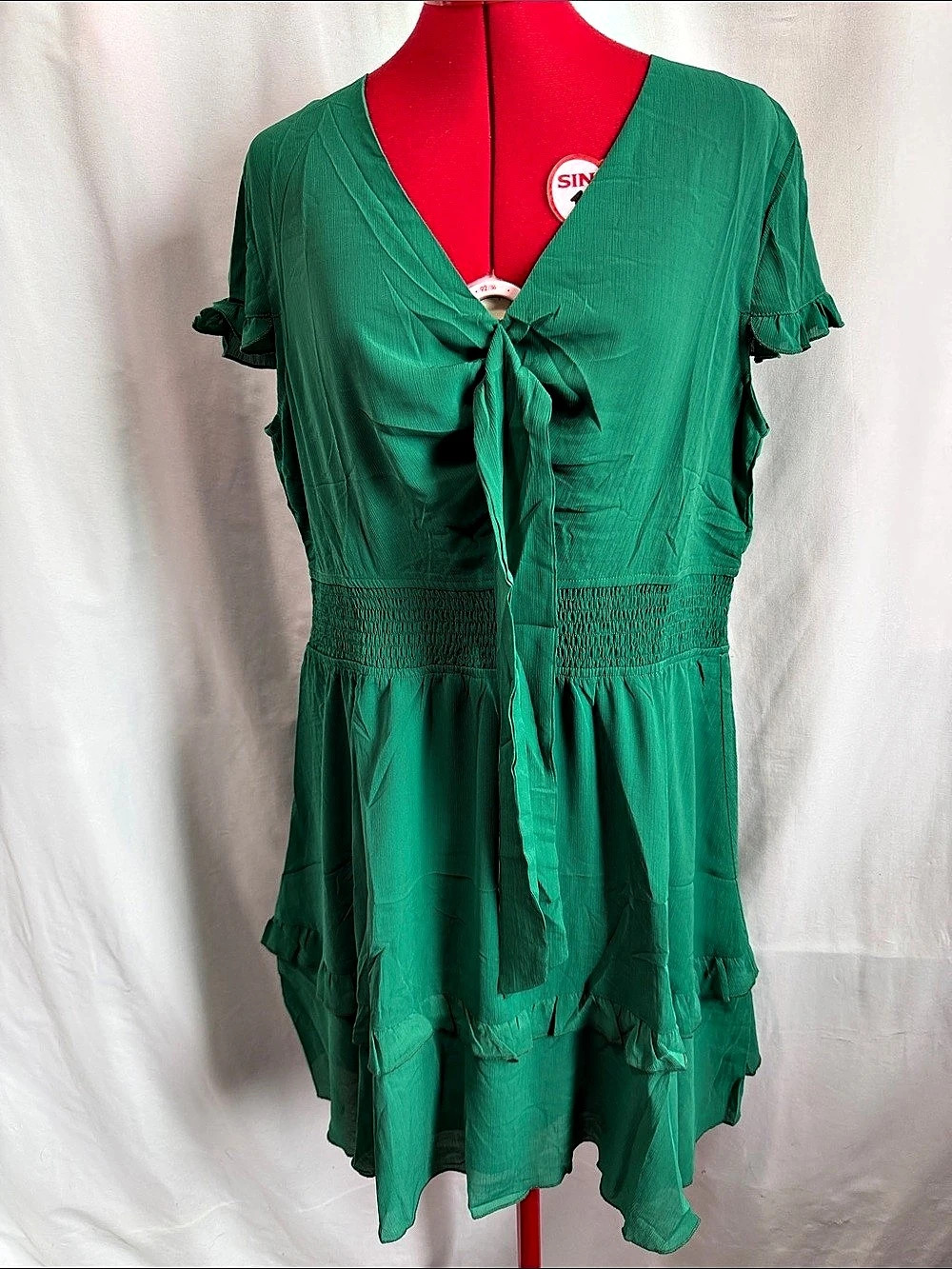 PrettyGarden Ruffle Midi Dress in Green Size XL